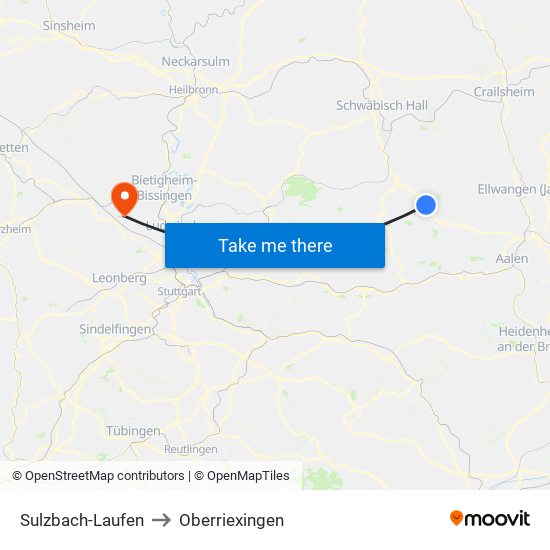 Sulzbach-Laufen to Oberriexingen map