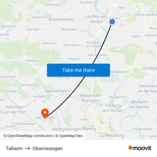 Talheim to Oberriexingen map