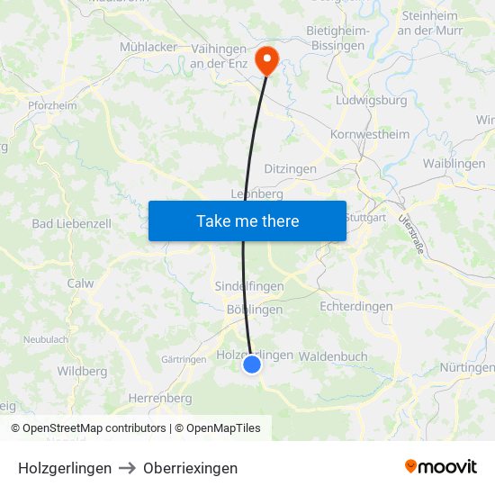 Holzgerlingen to Oberriexingen map