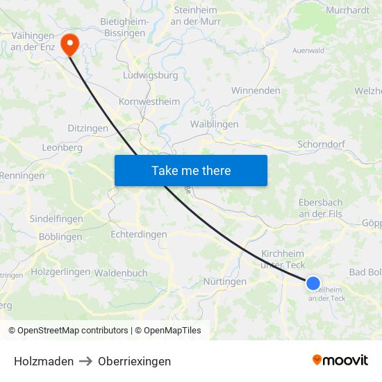 Holzmaden to Oberriexingen map