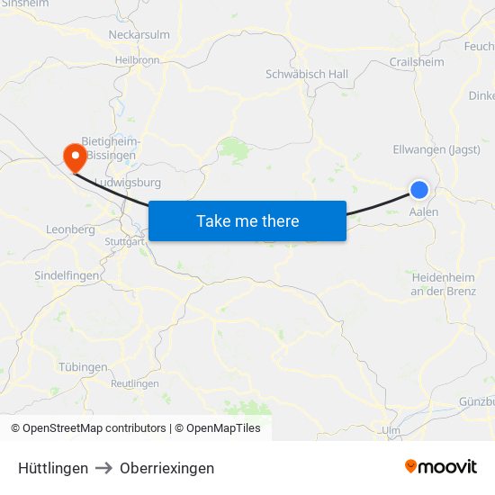 Hüttlingen to Oberriexingen map