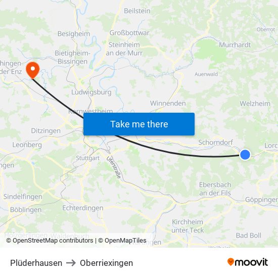 Plüderhausen to Oberriexingen map