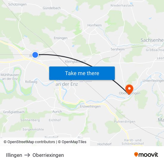 Illingen to Oberriexingen map