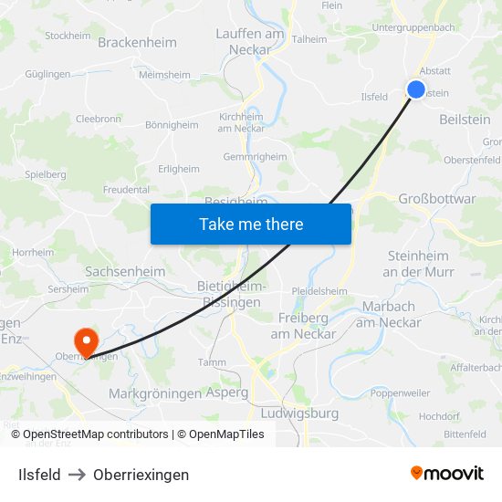 Ilsfeld to Oberriexingen map