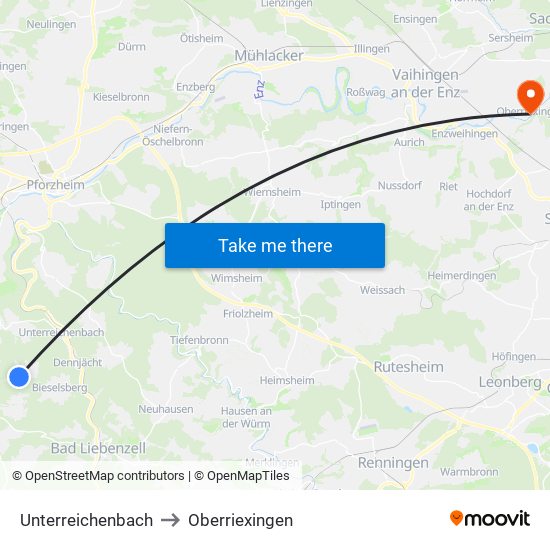 Unterreichenbach to Oberriexingen map