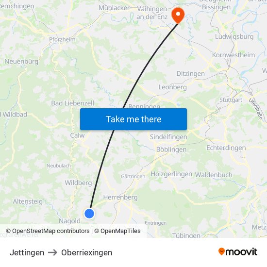 Jettingen to Oberriexingen map