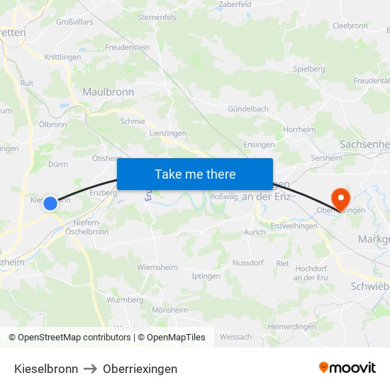 Kieselbronn to Oberriexingen map
