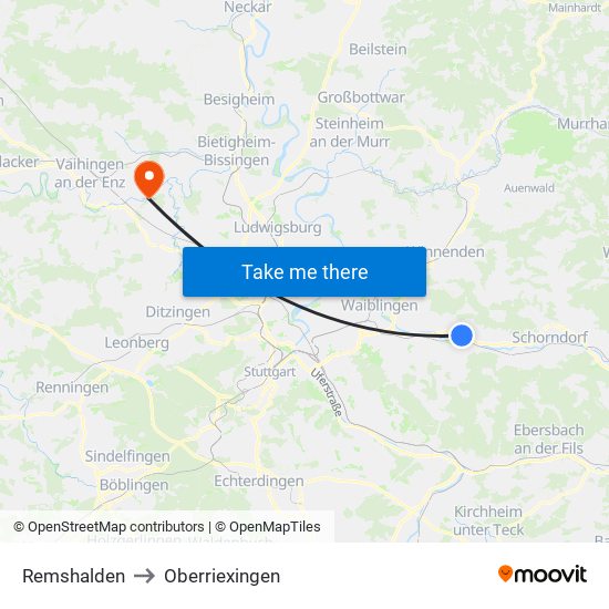 Remshalden to Oberriexingen map