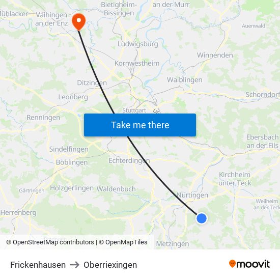 Frickenhausen to Oberriexingen map