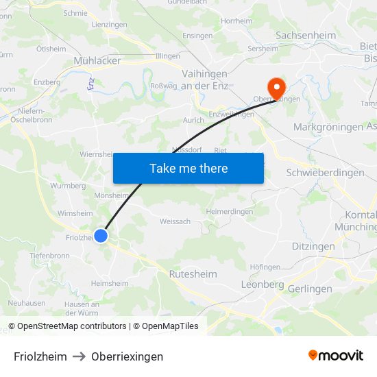 Friolzheim to Oberriexingen map