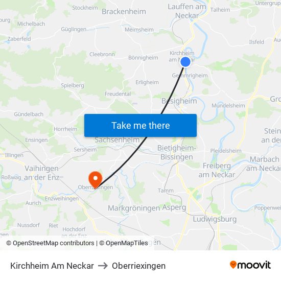 Kirchheim Am Neckar to Oberriexingen map