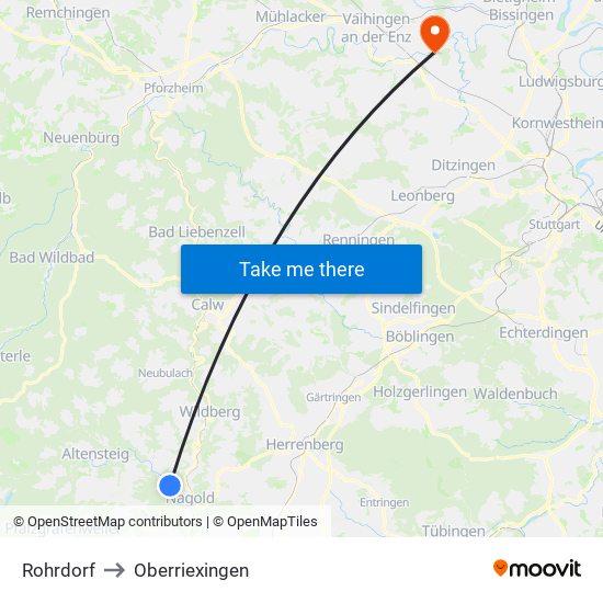 Rohrdorf to Oberriexingen map