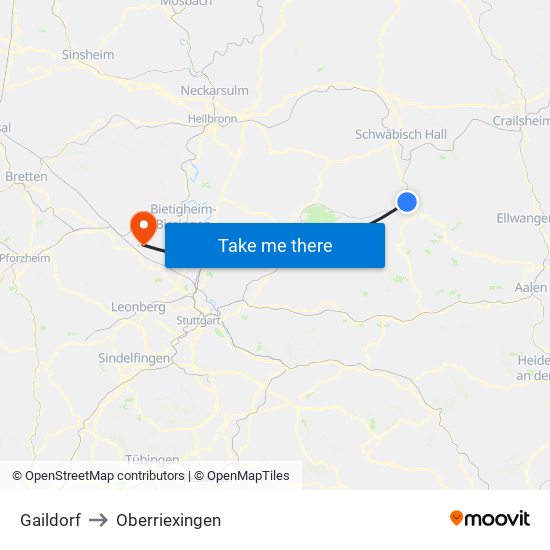 Gaildorf to Oberriexingen map