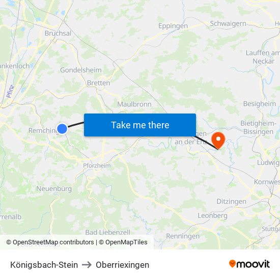 Königsbach-Stein to Oberriexingen map