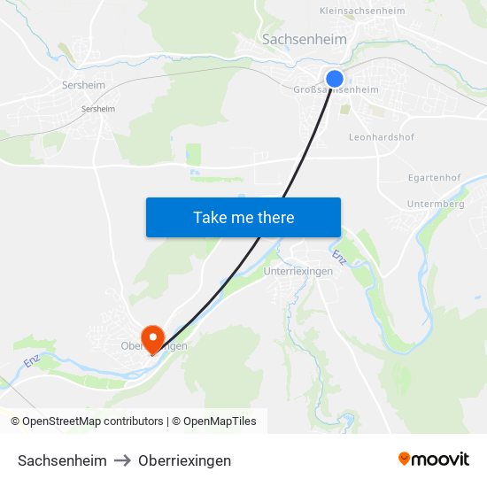 Sachsenheim to Oberriexingen map