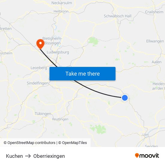 Kuchen to Oberriexingen map