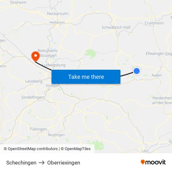 Schechingen to Oberriexingen map