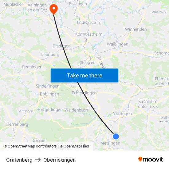 Grafenberg to Oberriexingen map