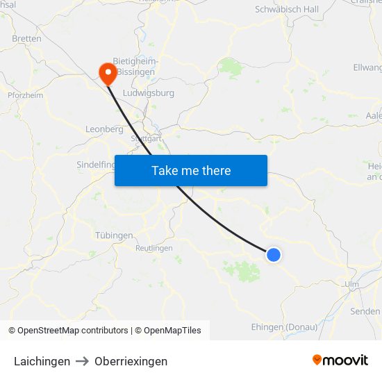 Laichingen to Oberriexingen map