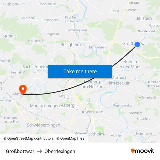 Großbottwar to Oberriexingen map