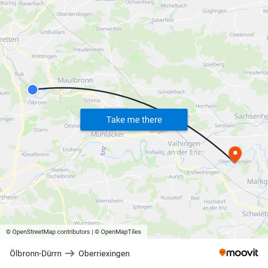 Ölbronn-Dürrn to Oberriexingen map
