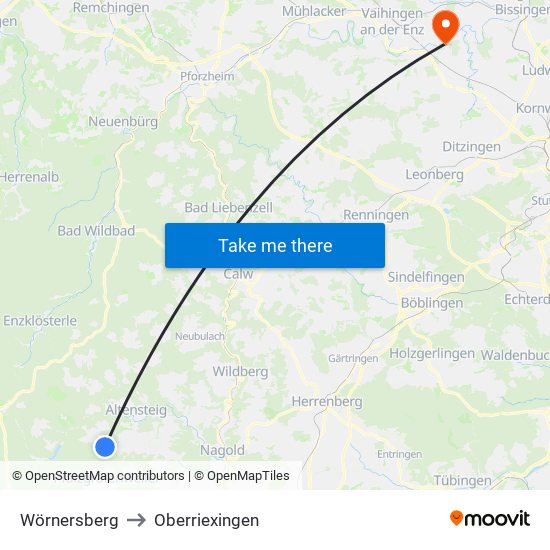 Wörnersberg to Oberriexingen map