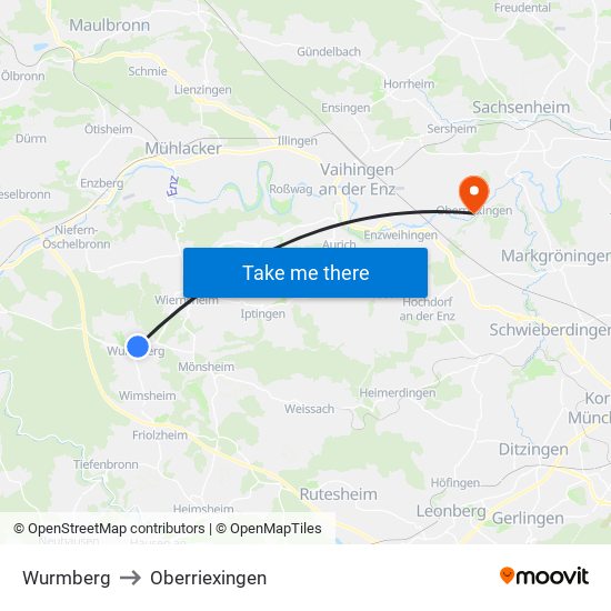 Wurmberg to Oberriexingen map
