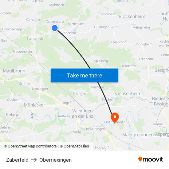 Zaberfeld to Oberriexingen map