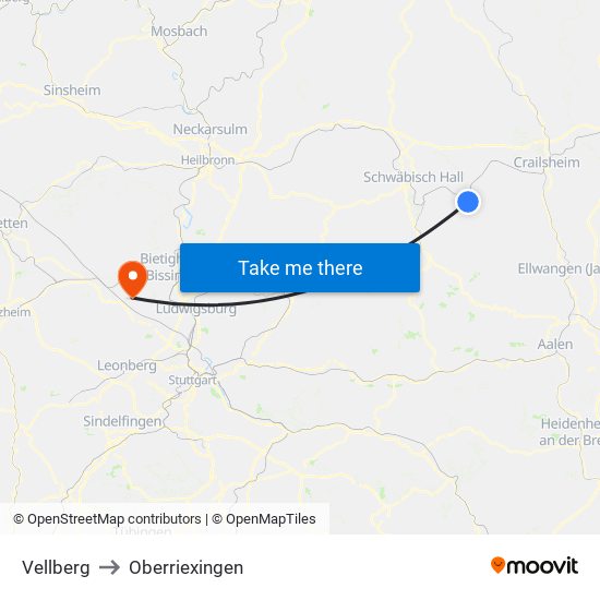 Vellberg to Oberriexingen map