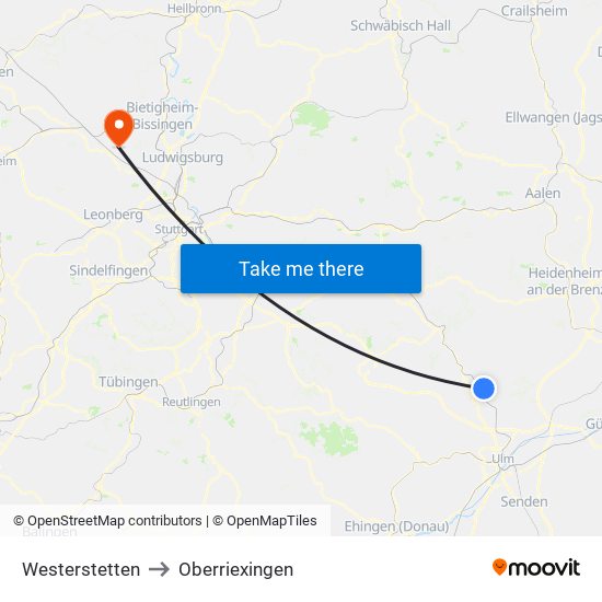 Westerstetten to Oberriexingen map