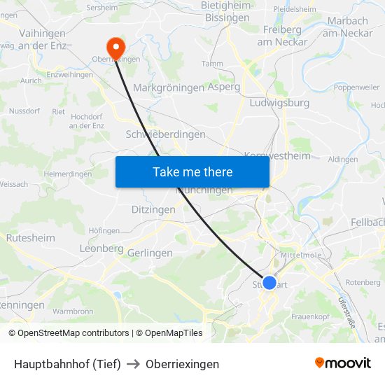 Hauptbahnhof (Tief) to Oberriexingen map