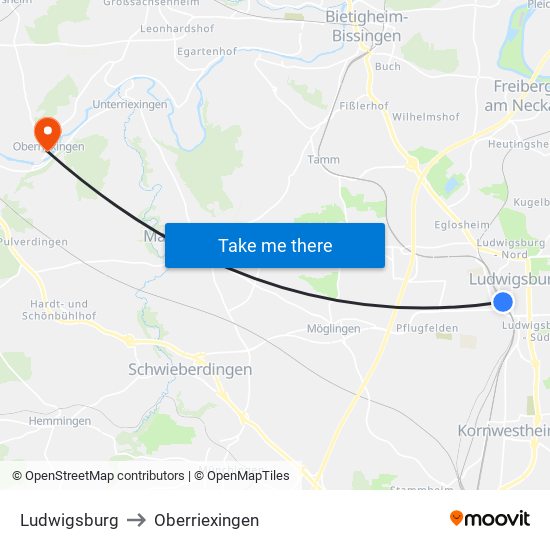 Ludwigsburg to Oberriexingen map