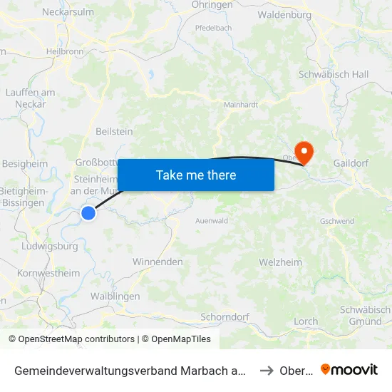 Gemeindeverwaltungsverband Marbach am Neckar to Oberrot map