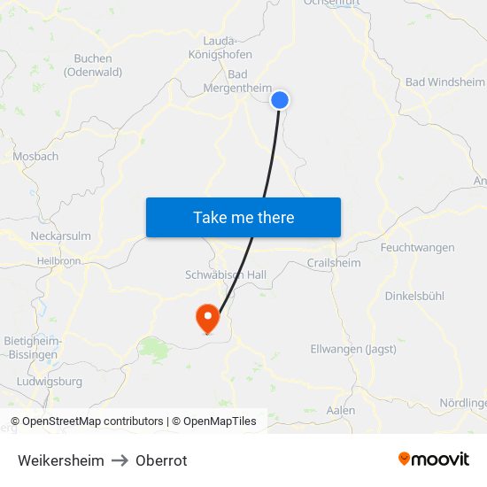 Weikersheim to Oberrot map