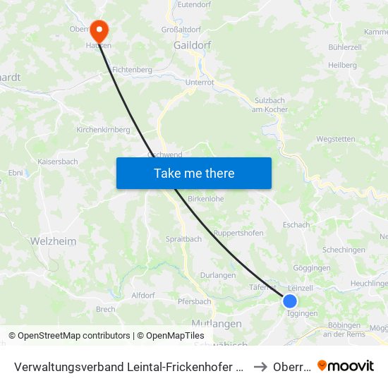 Verwaltungsverband Leintal-Frickenhofer Höhe to Oberrot map