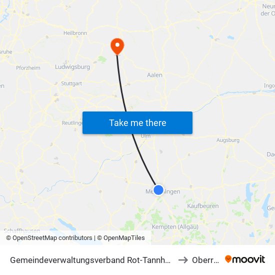 Gemeindeverwaltungsverband Rot-Tannheim to Oberrot map