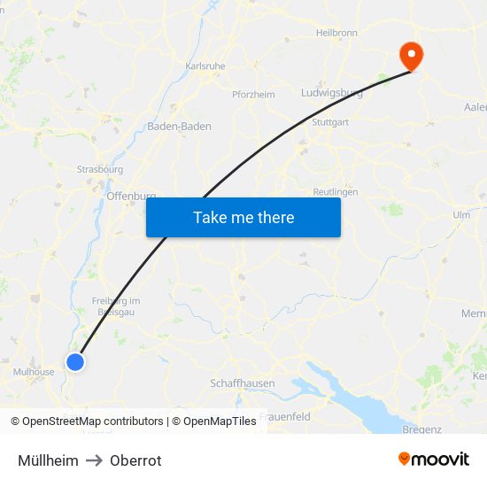 Müllheim to Oberrot map