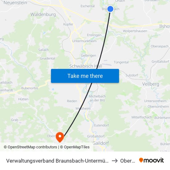 Verwaltungsverband Braunsbach-Untermünkheim to Oberrot map