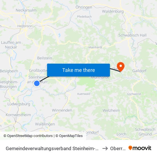 Gemeindeverwaltungsverband Steinheim-Murr to Oberrot map