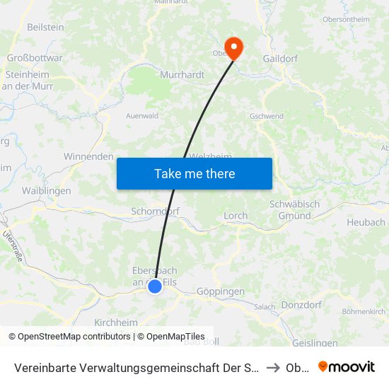 Vereinbarte Verwaltungsgemeinschaft Der Stadt Ebersbach An Der Fils to Oberrot map