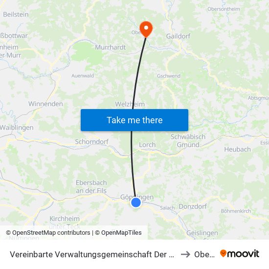 Vereinbarte Verwaltungsgemeinschaft Der Stadt Göppingen to Oberrot map