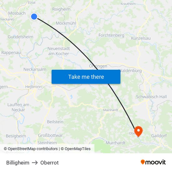 Billigheim to Oberrot map