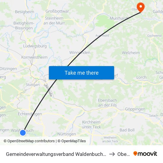 Gemeindeverwaltungsverband Waldenbuch/Steinenbronn to Oberrot map