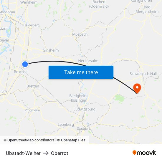 Ubstadt-Weiher to Oberrot map