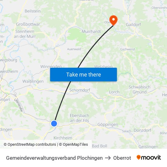 Gemeindeverwaltungsverband Plochingen to Oberrot map