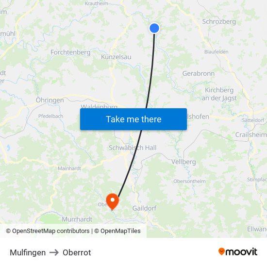 Mulfingen to Oberrot map