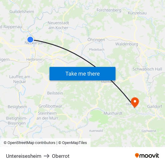 Untereisesheim to Oberrot map