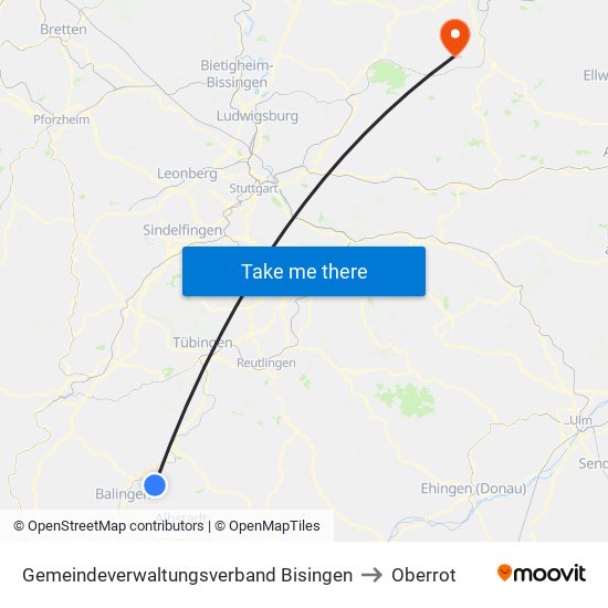 Gemeindeverwaltungsverband Bisingen to Oberrot map