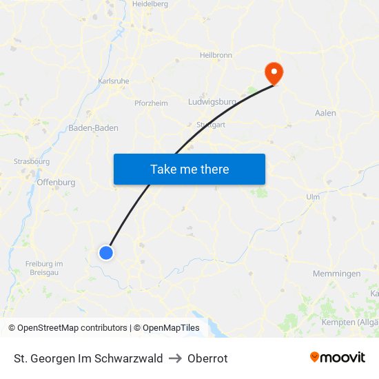 St. Georgen Im Schwarzwald to Oberrot map