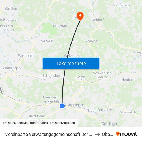 Vereinbarte Verwaltungsgemeinschaft Der Stadt Uhingen to Oberrot map